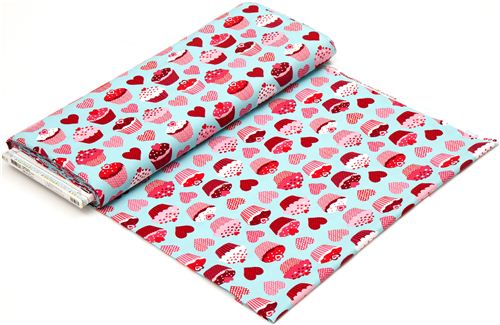 blue heart cupcake fabric de Robert Kaufman 3