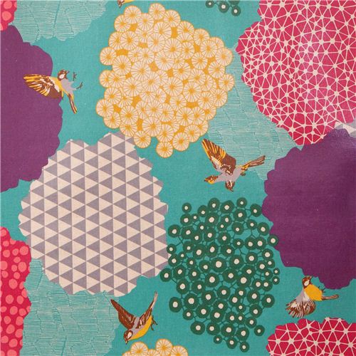 Tela de lona laminada azul arbusto pájaro kalmia echino Tela