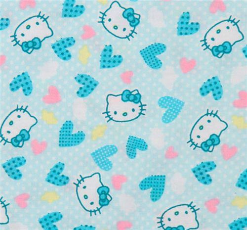 blue kawaii fabric with Hello Kitty heads 0.5m 1