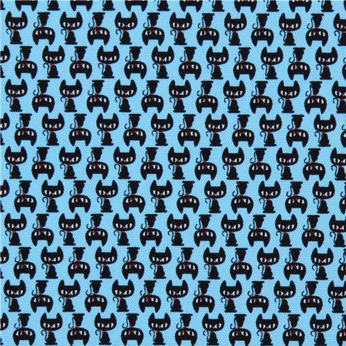 blue kitty Kokka oxford cloth fabric kawaii from Japan 2
