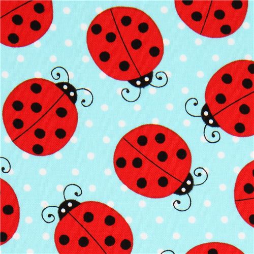 Tissu Robert Kaufman bleu à pois avec des coccinelles Tissu