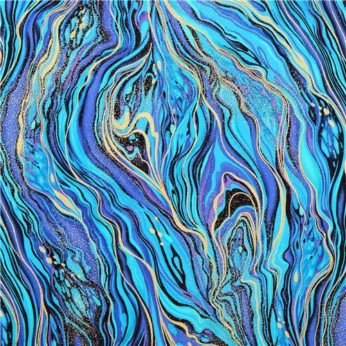 Tela azul marmolado de Timeless Treasures Palazzo Gold Tela