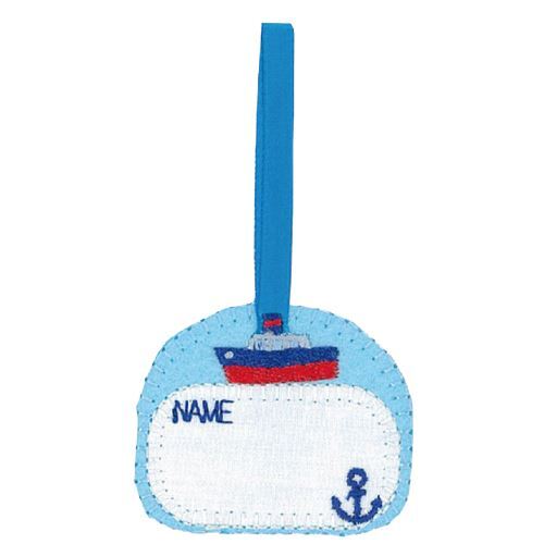 Blaues Namensetikett mit Boot Anker Bgelbild 1 Stck