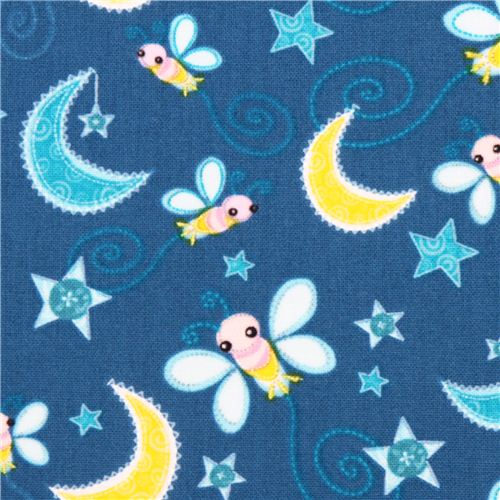 Tissu Camelot Dream a Little Dream bleu, papillons de nuit Tissu