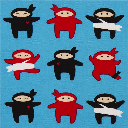 tessuto blu combattenti ninja Robert Kaufman USA Tessuto