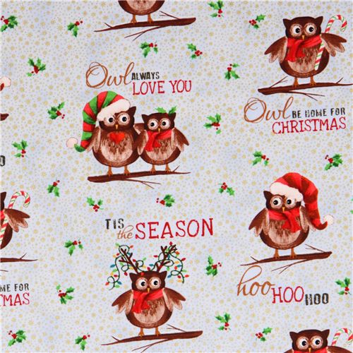 blue owl Christmas glitter fabric Elizabeth's Studio from the USA Fabric