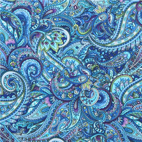 Tissu Packed Paisley bleu avec un motif cachemire par Timeless Treasures  Tissu