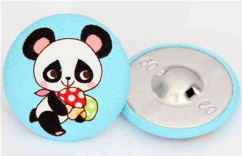 blue panda button colourful fly agarics Japan fabric 2