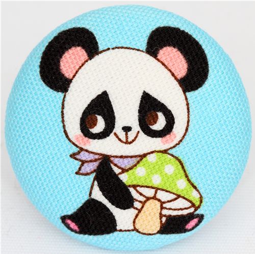blue panda button fly agaric Japanese fabric button 1