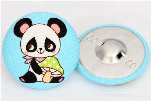blue panda button fly agaric Japanese fabric button 2
