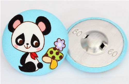 blue panda button mushroom Japanese fabric button 2
