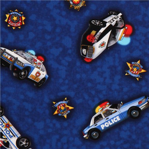 blauer Polizei Auto Stoff für Jungs von Timeless Treasures Stoff