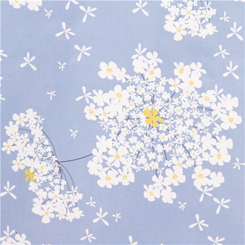 blue premium laminate fabric de Michael Miller white flowers 1