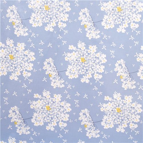 blue premium laminate fabric de Michael Miller white flowers 2