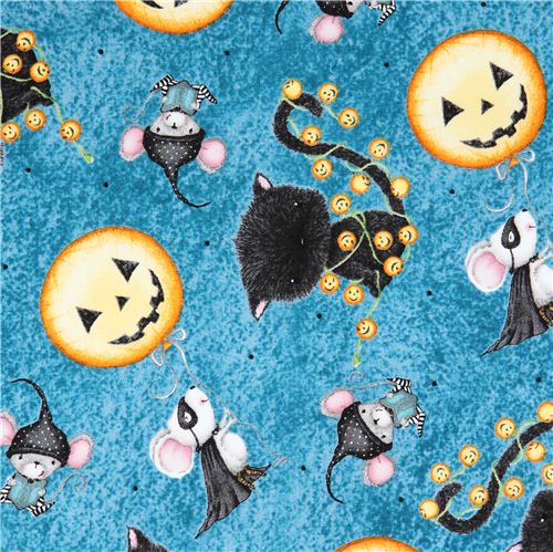 blauer Krbis Maus Halloween Stoff Charmed von Quilting Treasures Stoff