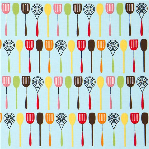 blue retro fabric kitchen utensils par Robert Kaufman 2