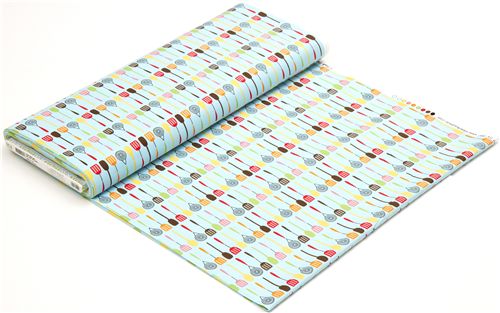 blue retro fabric kitchen utensils par Robert Kaufman 3