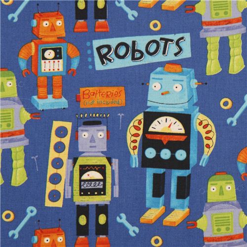 blauer Roboter Canvas Kokka Stoff für Jungs Stoff
