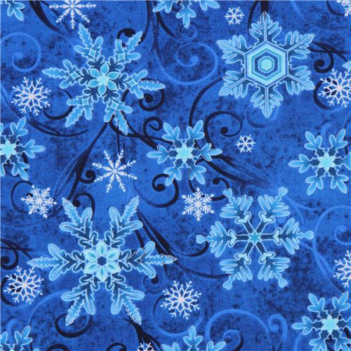blauer Schneeflocken Eiskristall Muster Weihnachts Stoff
