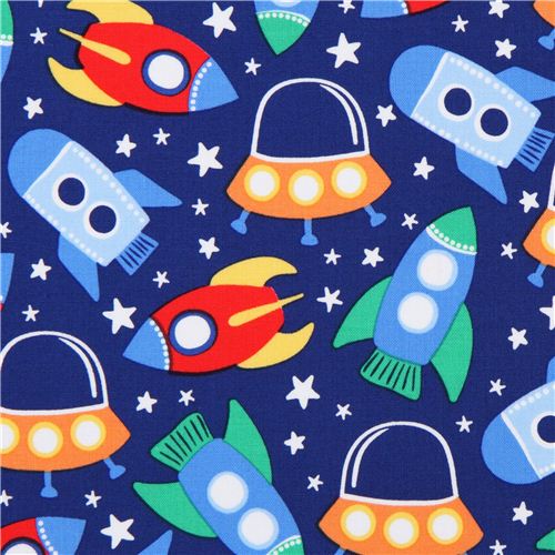 Tessuto azzurro navicelle  Michael Miller Space Station Tessuto