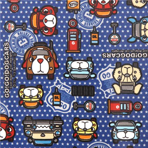 tessuto blu laminato stelle automobili cani Sanrio dal Giappone