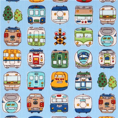 Tela azul popelina ferrocarril tren locomotora niños de Cosmo Japón Tela