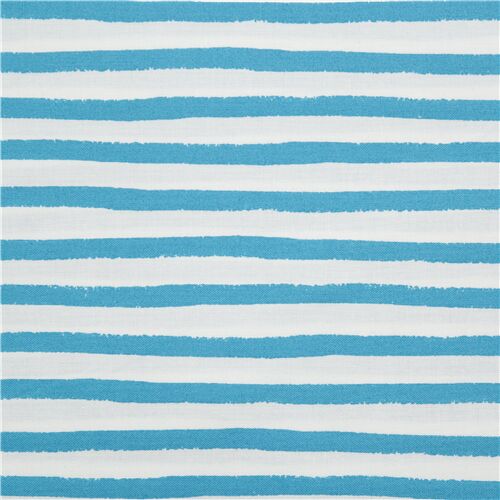 Blue Turquoise Painted Wobbly Stripes Fabric