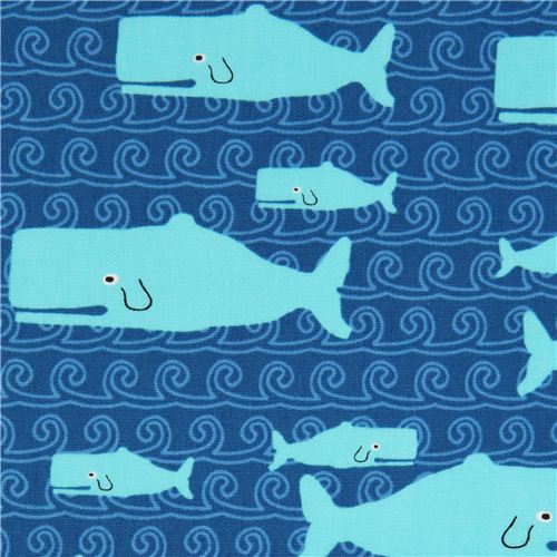Tela azul de ballenas por Robert Kaufman de EEUU Tela