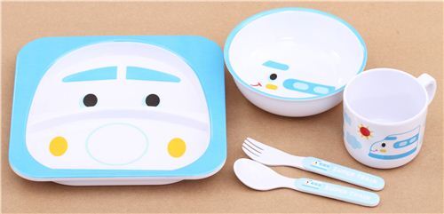 Wei�es blaues Lunch Set Bento Set mit Shinkansen Zug aus Japan 2