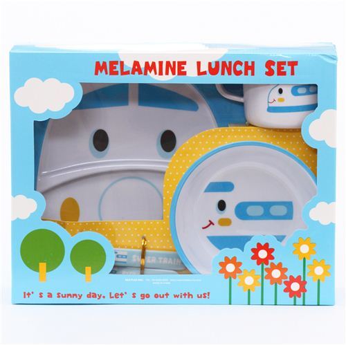 Wei�es blaues Lunch Set Bento Set mit Shinkansen Zug aus Japan 3