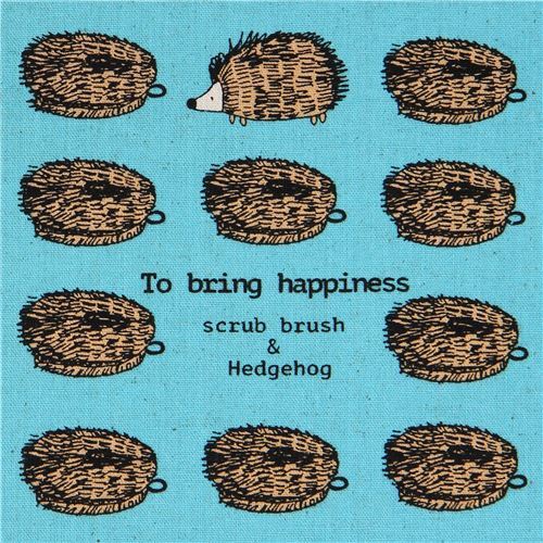 Blaues Canvas Dekostoff mit Igeln und Bürsten von Cotton Kobayashi Stoff