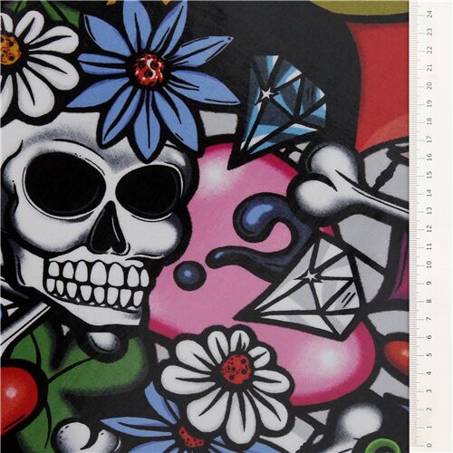 Chutes de tissu de (35 x 114 cm) - Tissu lamin� en coton Alexander Henry os cr�nes t�tes de mort mul 3