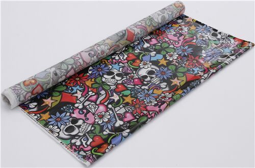 Chutes de tissu de (35 x 114 cm) - Tissu lamin� en coton Alexander Henry os cr�nes t�tes de mort mul 4