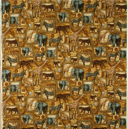 brown Africa fabric giraffe zebra tiger Robert Kaufman 2
