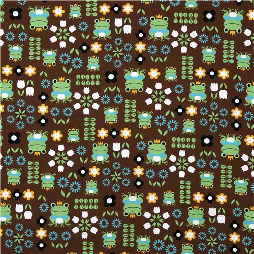brauner Froschk�nig Kokka Oxfordstoff Blumen aus Japan 2