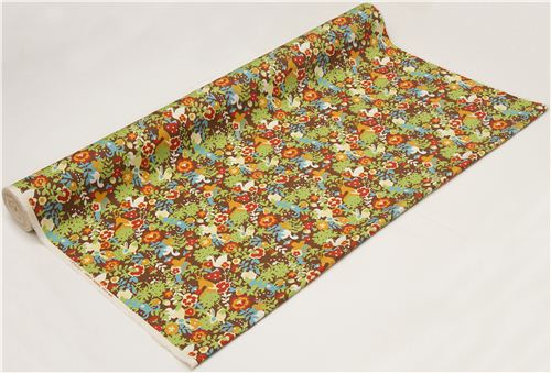 brauner Kokka Oxfordstoff mit Tieren & Blumen aus Japan 3
