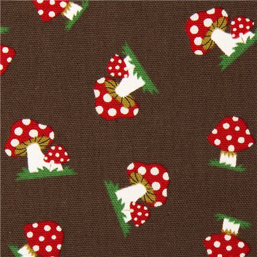 brown Kokka oxford fabric with toadstools from Japan 1
