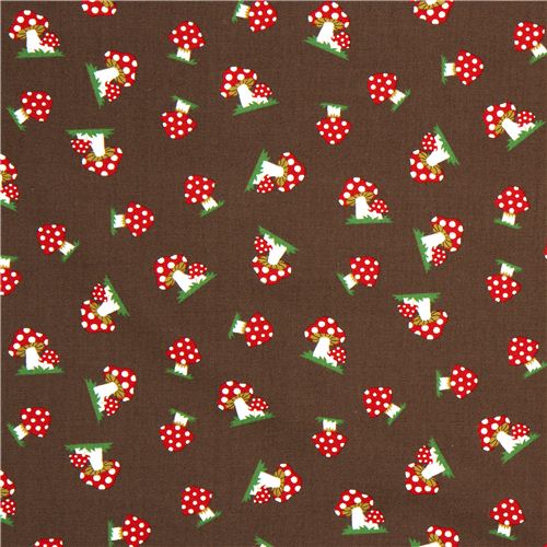 brown Kokka oxford fabric with toadstools from Japan 2