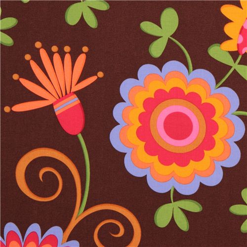 brauner Michael Miller Stoff Dancing Flowers Blumen 1