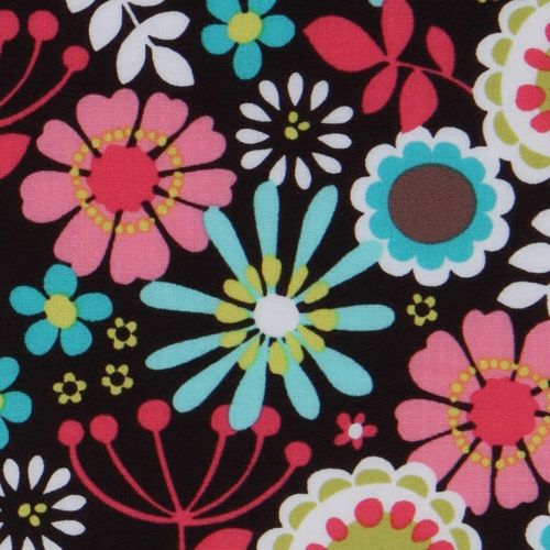 brauner Michael Miller Stoff Lazy Daisy türkise Blumen 1