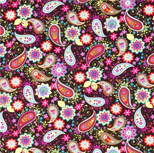 brauner Michael Miller Stoff Paisley Spree große Blumen 2