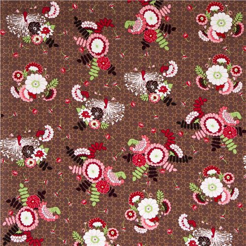 brown Michael Miller fabric flowers bouquet peacock 2