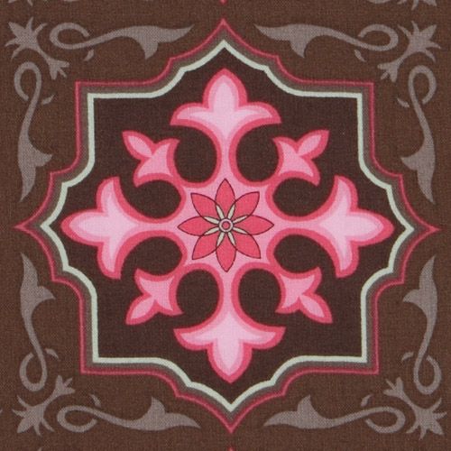 brown Michael Miller fabric pink tiles Temple Tiles 2