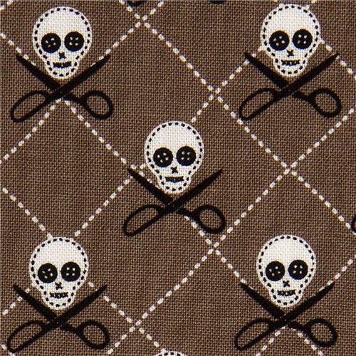 brown Michael Miller fabric skulls Quilt Pirates 1