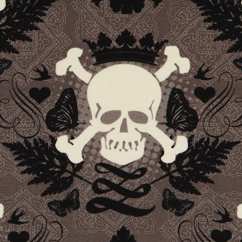 brauner Michael Miller Stoff Totenköpfe Krone Skully 1