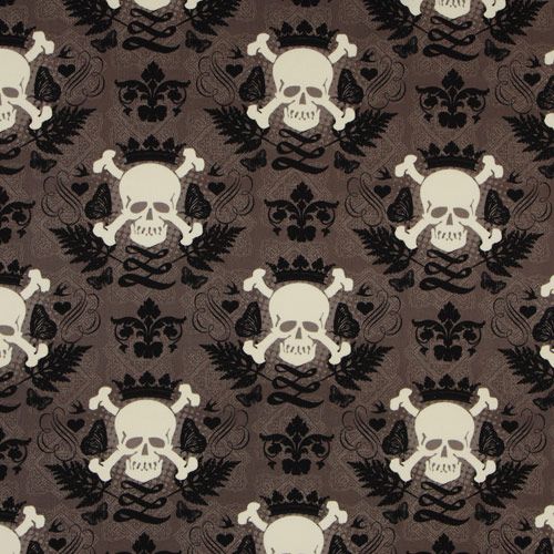 brauner Michael Miller Stoff Totenköpfe Krone Skully 2
