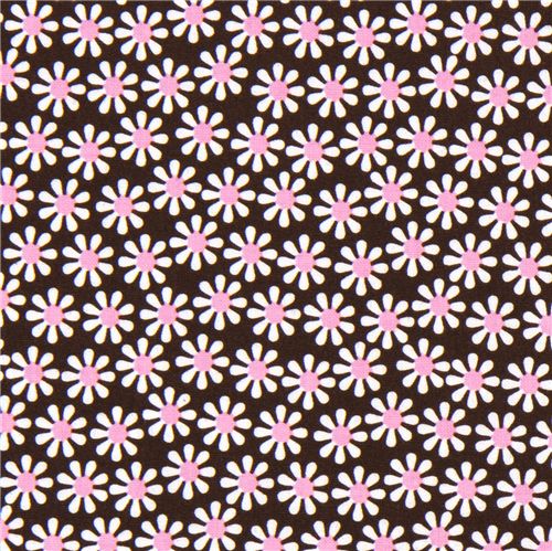 brauner Michael Miller Stoff weiss-rosa Gänseblümchen 2