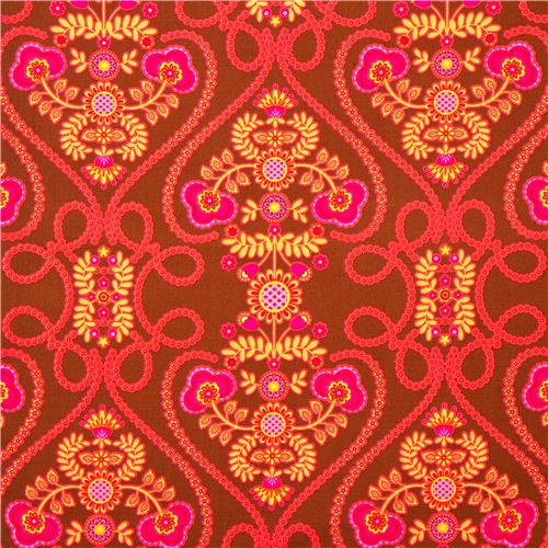 brown Michael Miller fabric with flowers and hearts 1