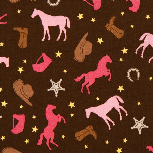 brown Riley Blake cowboy fabric with horse horseshoe 1