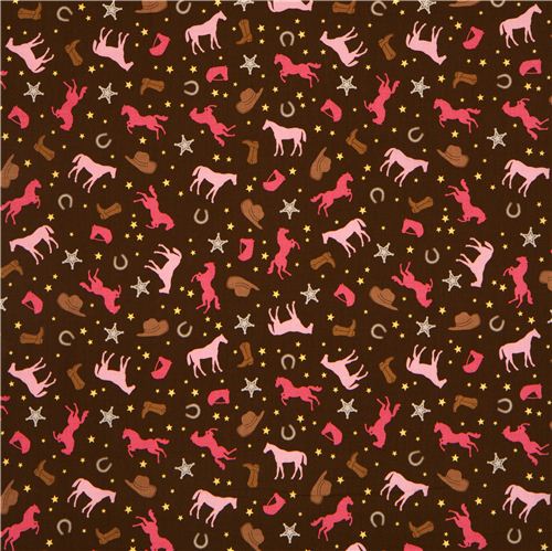 brown Riley Blake cowboy fabric with horse horseshoe 2